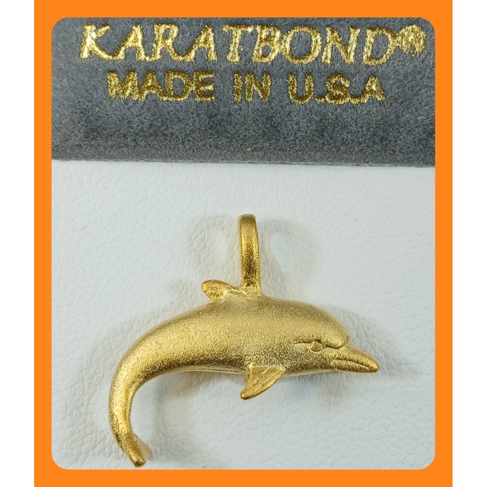 Vintage Karatbond Gold Dolphin Pendant Charm Made in USA Y2K NOS Matte Finish